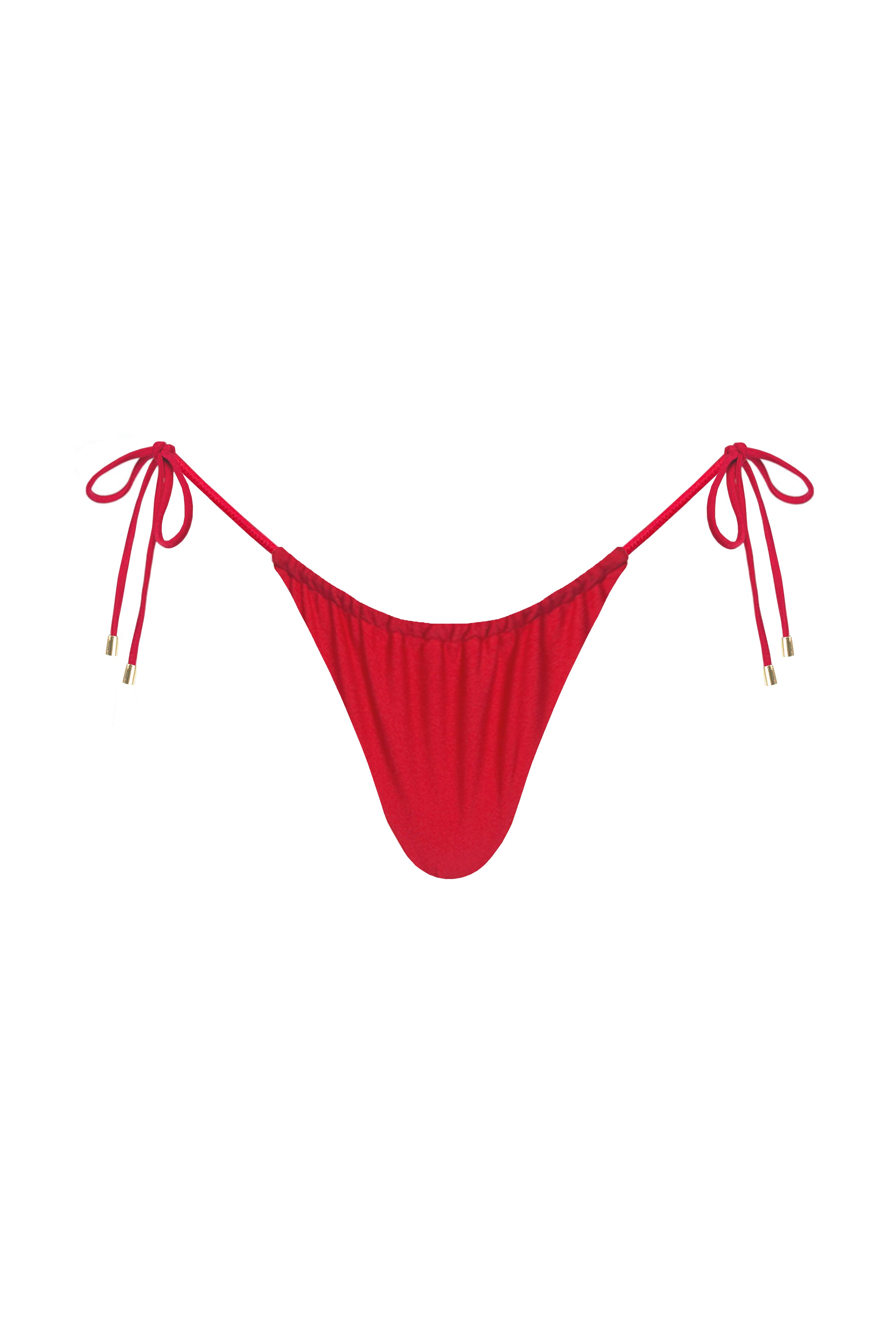 Kaia Side Tie Ruched Bikini Bottom - Red, Front Image