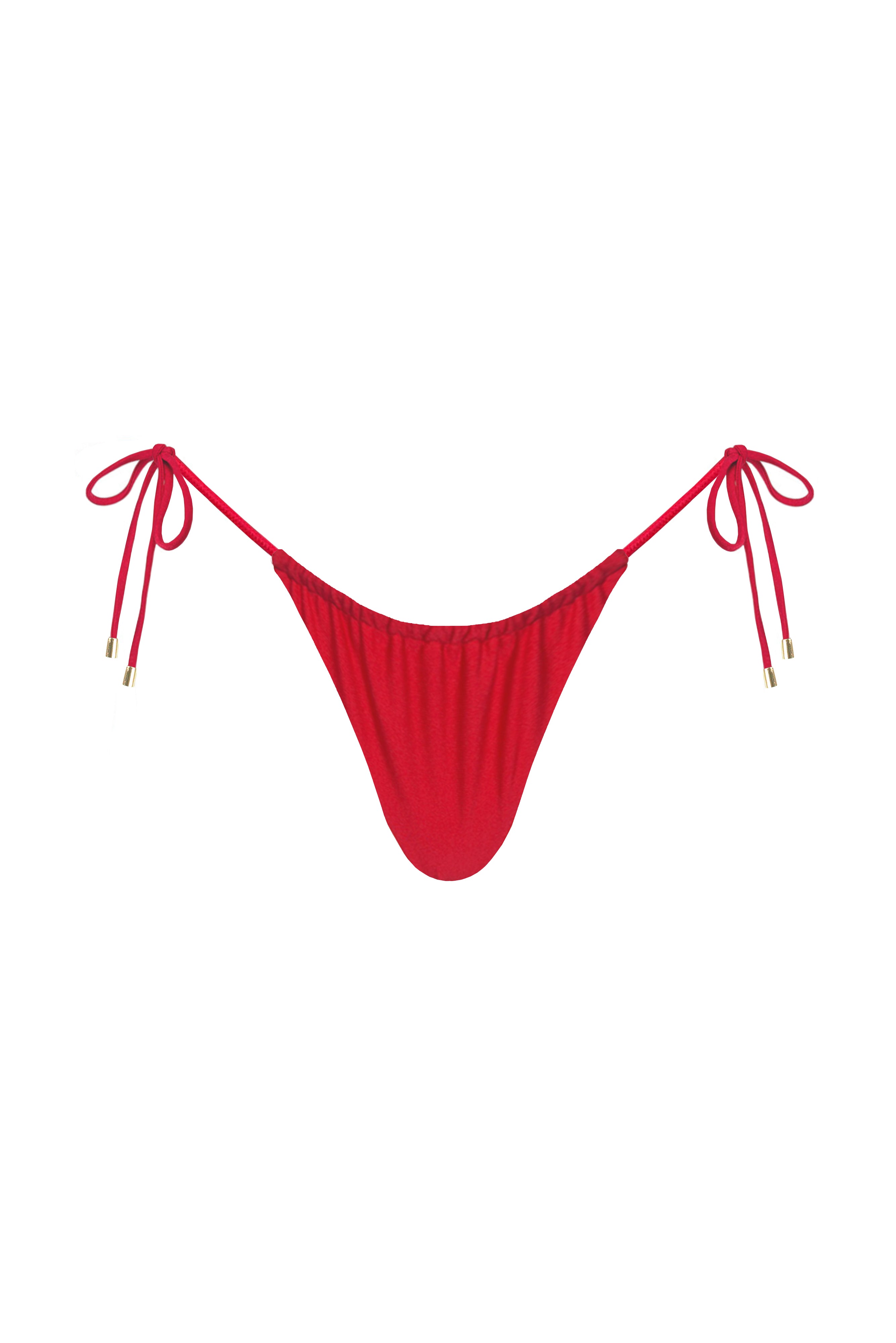 Kaia Side Tie Ruched Bikini Bottom - Red, Front Image